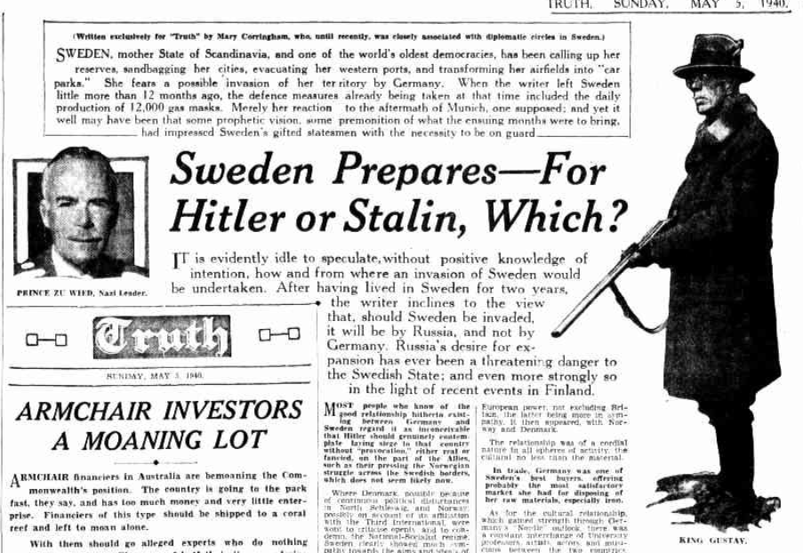 #HitlerStalinPact 'Sweden Prepares - For Hitler or Stalin, Which? Freedom of thought, speech, and
the Press, freedom of religion and organisation arc in Sweden principles which stand above all party political
differences of opinion1940, Mai 5 Truth,Sydney
nla.gov.au/nla.news-artic…