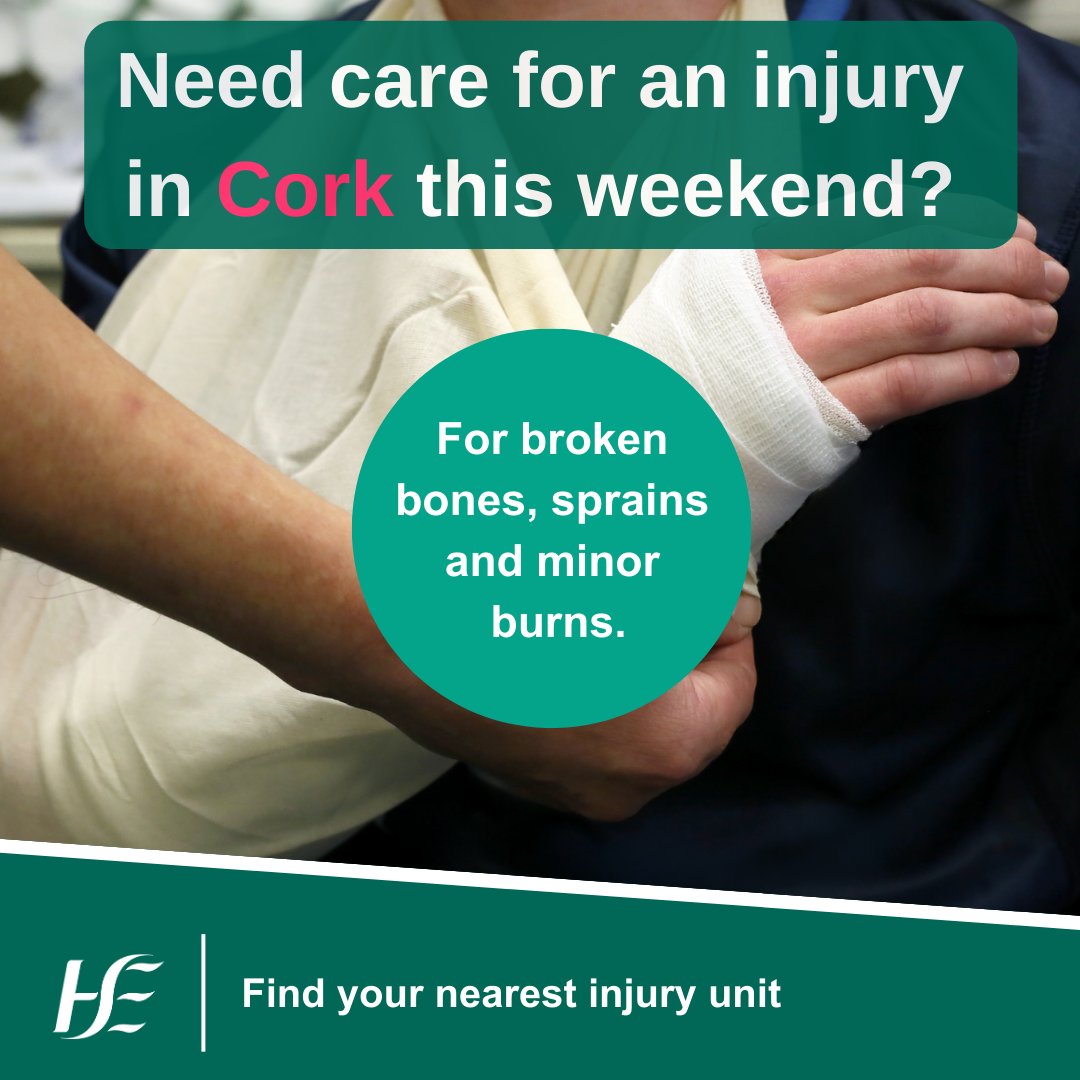 🟢If you need care for an injury this long weekend please consider visiting your local injury unit 🩻Did you know that you can be treated for broken bones, dislocations, and minor burns in our #InjuryUnits 📲Find full details here: hse.ie/injuryunits