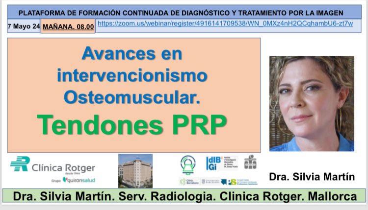 El próximo martes 7 de mayo a las 8:15 am estaré dando la charla “avances en radiologia osteomuscular. Tendones PRP”