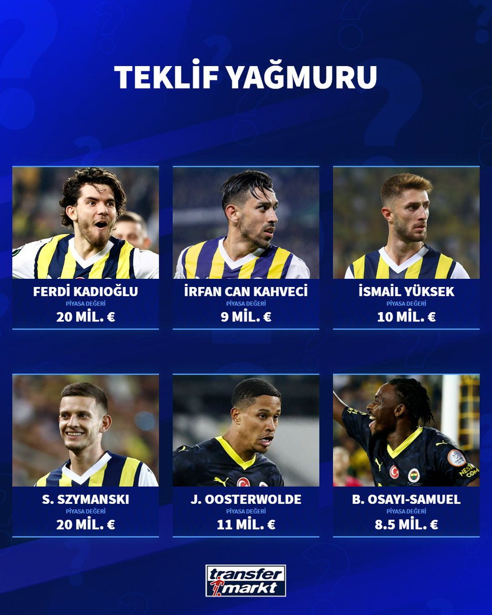 🟡🔵 Fenerbahçeli futbolculara Avrupa'nın önde gelen kulüplerinden yoğun ilgi var.

📎 Samet Yüksel

➡️ transfermarkt.com.tr/s/J67