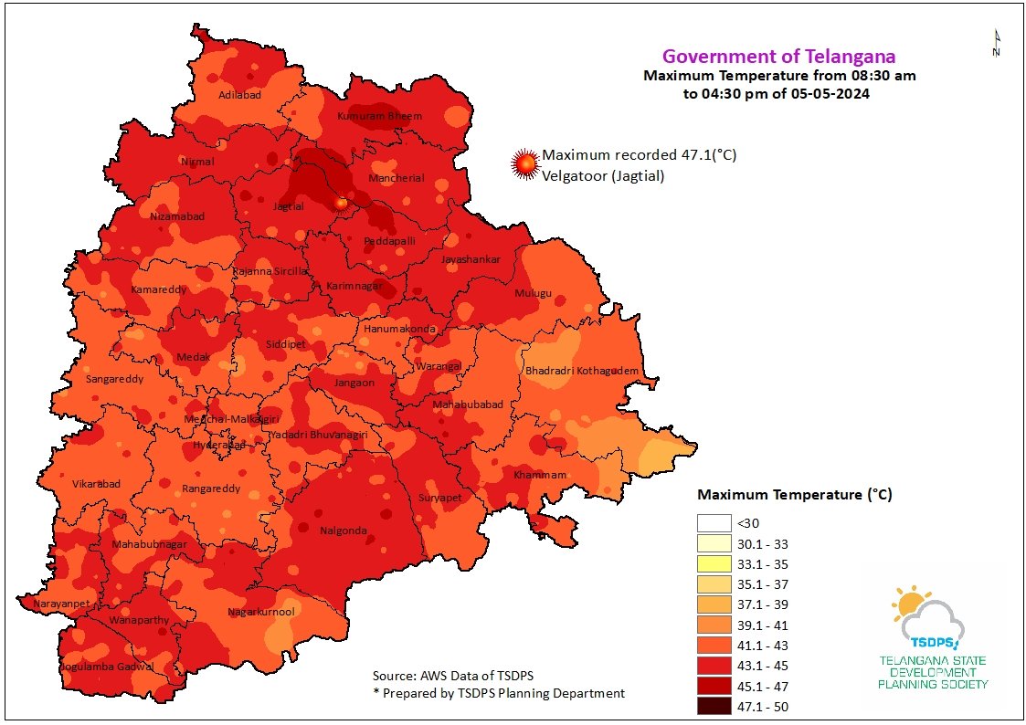 balaji25_t's tweet photo. Temperature crosses 47°C for the first time in Telangana 💥. Hyderabad continues to remain at 44°C 🥵🔥 https://t.co/mWirmkY2Vf