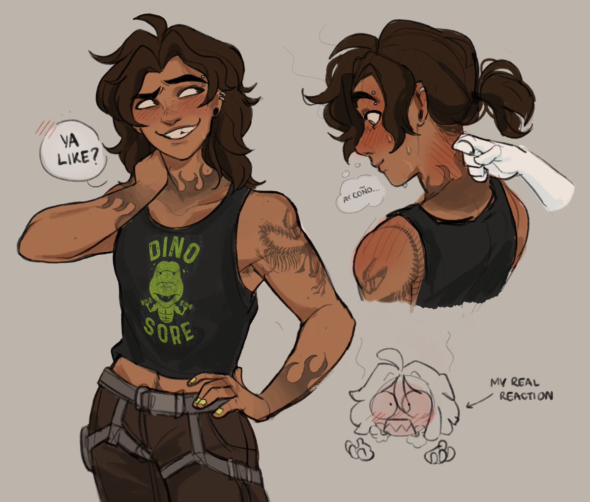 @ElvisBadger’s new haircut gave me ideas,,
Also Sloan canonically owns that shirt because I said so- #Venture #Overwatch2