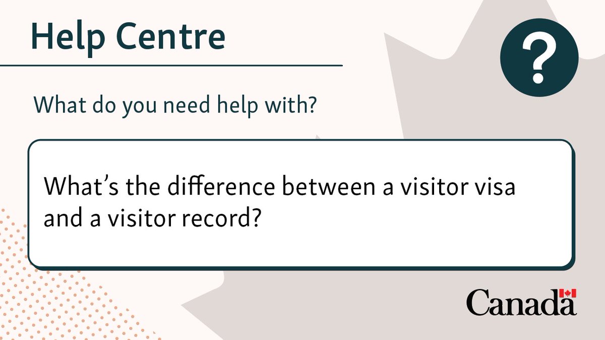 A visitor visa and a visitor record are 2 different documents. A visitor visa allows you to travel to and enter Canada as a visitor for up to 6 months. A visitor record allows you to extend your stay once in Canada. Learn more in our Help Centre: bit.ly/49X1yBS