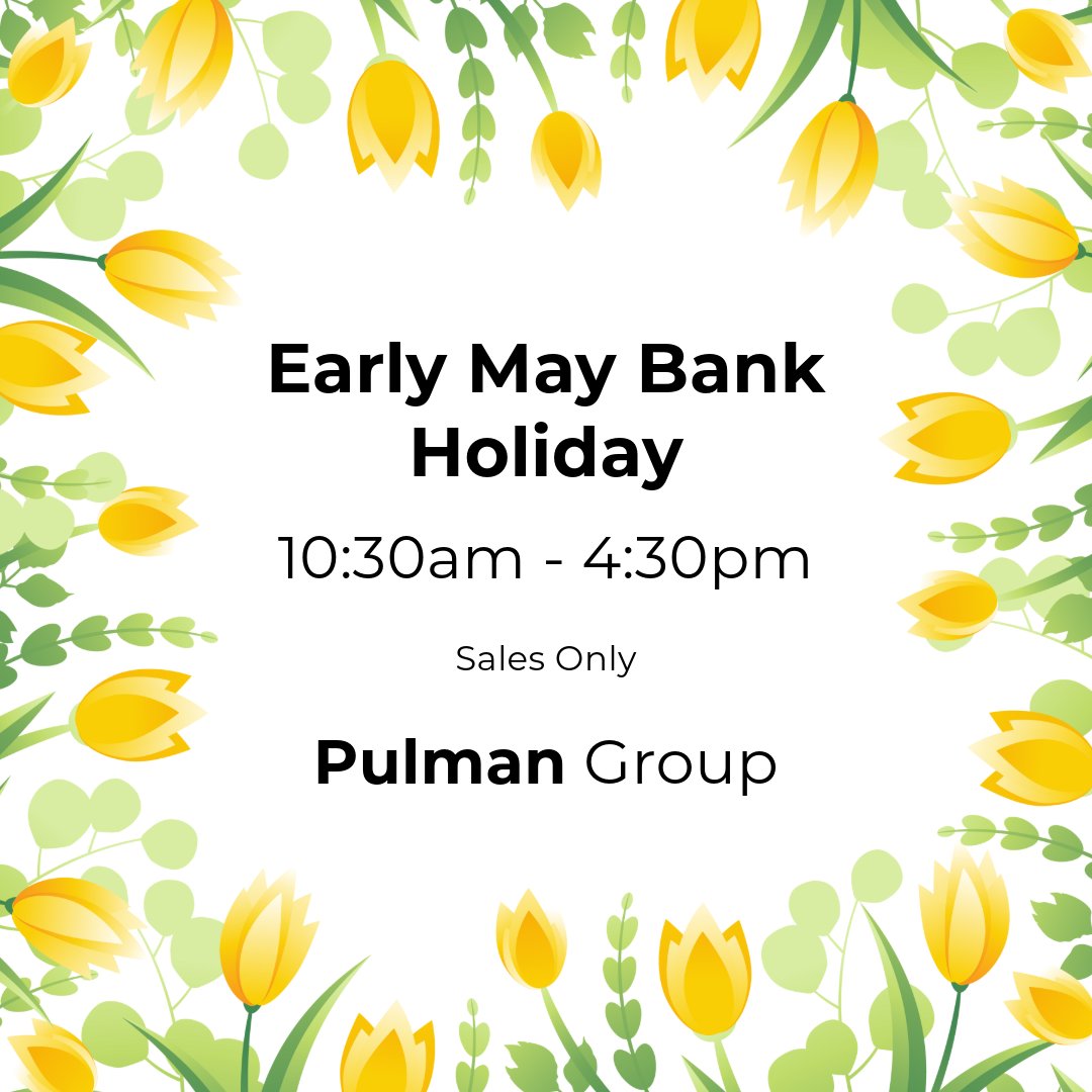 Don't forget it's Early May Bank Holiday tomorrow! 🌸

And even though it's a Bank Holiday, you can still visit our sites from 10:30am - 4:30pm for sales enquiries. 

We hope you have a fantastic Bank Holiday weekend! 😁

#bankholiday #openinghours #spring #thatspulman