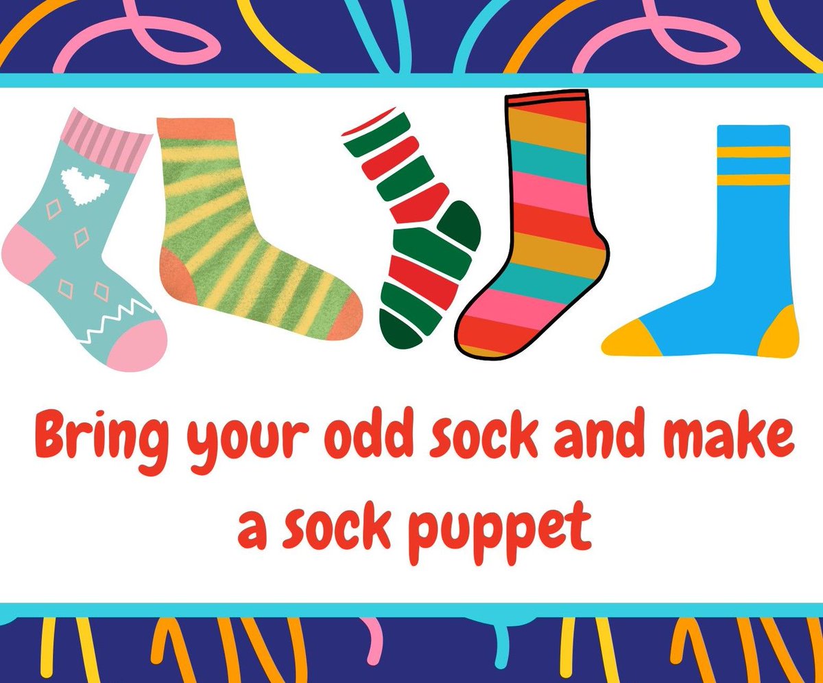 Do you have an odd sock at home, feeling lonely without its friend 😔 Do you want to make it into a puppet? 😀 Come along to Wardle Library on Saturday 11th May between 10am-12pm Bring your odd sock (preferably clean!) and we will provide all the decoration materials