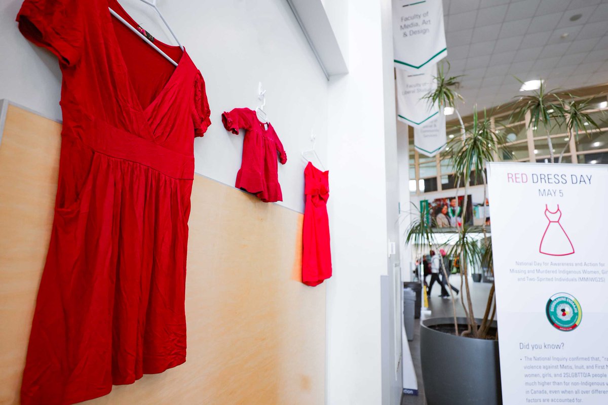 On May 5, Durham College (DC) marks National Day of Awareness and Action for Missing and Murdered Indigenous Women, Girls and Two-Spirit People to remember and honour those who have been taken as a result of gender-based and racialized violence in Canada. #RedDressDay #MMIWG2S