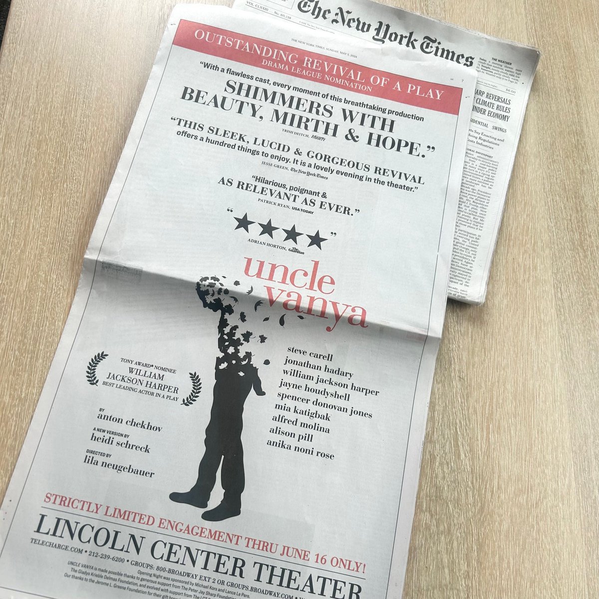 Catch UNCLE VANYA in the @nytimes today, and don’t miss this “lovely evening in the theater” through June 16 ONLY! Get tickets at LCT.org

#VanyaBway
