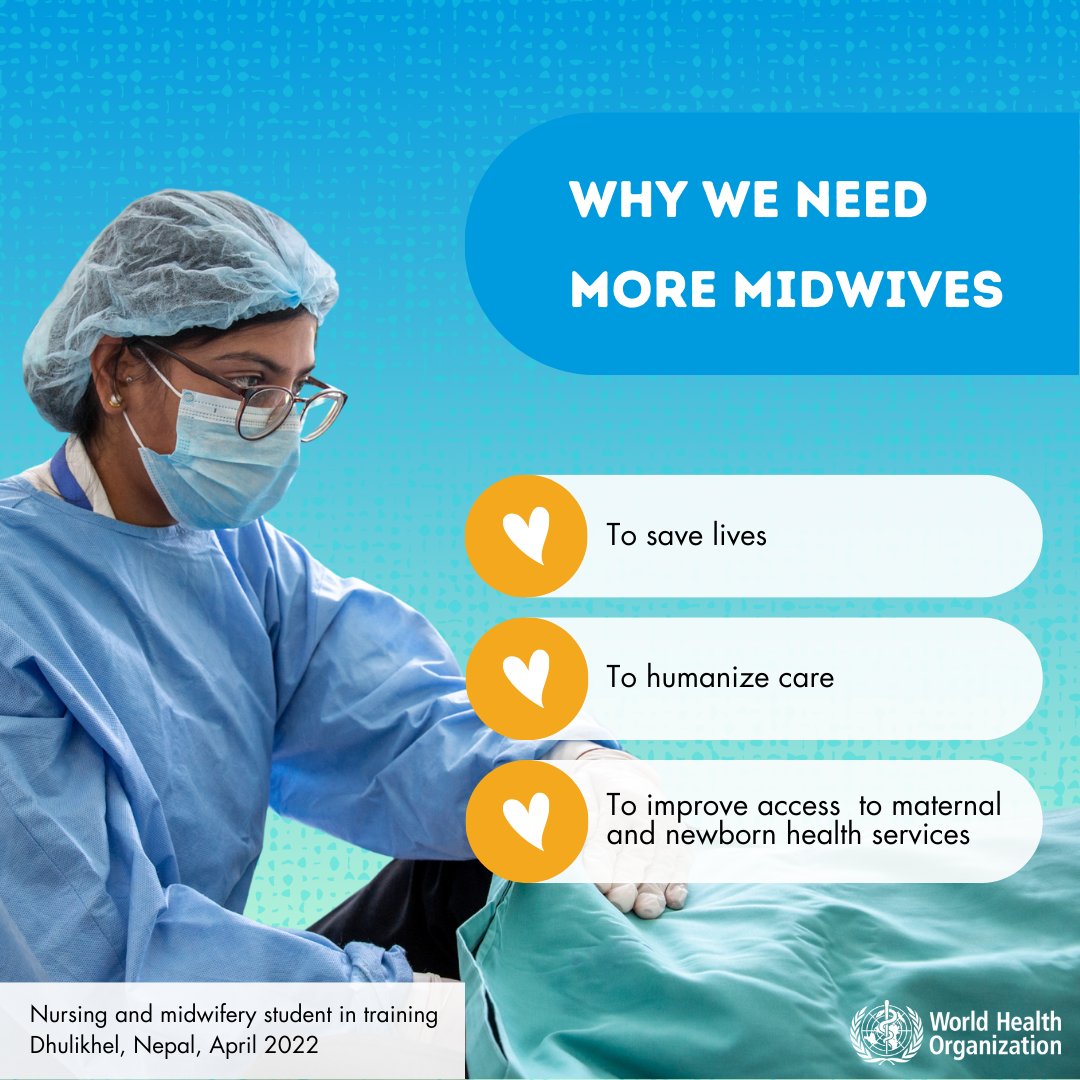 World Health Organization (WHO) (@who) on Twitter photo Midwife-led care can prevent 60% of maternal and newborn deaths. This is especially important in low- and middle-income countries, where 95% of these deaths occur. Let's support midwives to save lives before, during, and after childbirth!
#DayOfTheMidwife Midwife-led care can prevent 60% of maternal and newborn deaths. This is especially important in low- and middle-income countries, where 95% of these deaths occur. Let's support midwives to save lives before, during, and after childbirth!
#DayOfTheMidwife