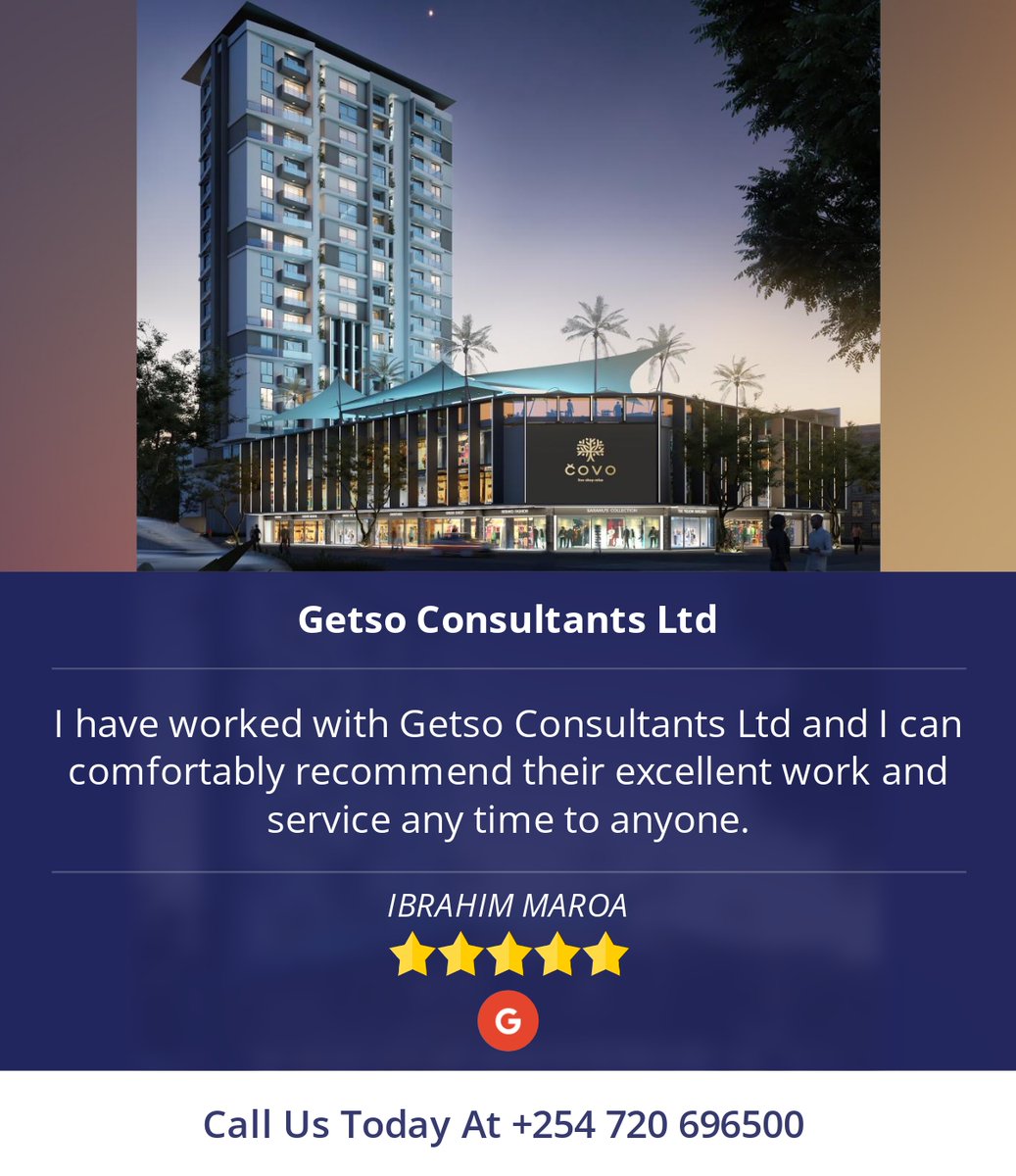 5 Star: IBRAHIM M. "I have worked with Getso Consultants Ltd and I can comfortably recommend their..."