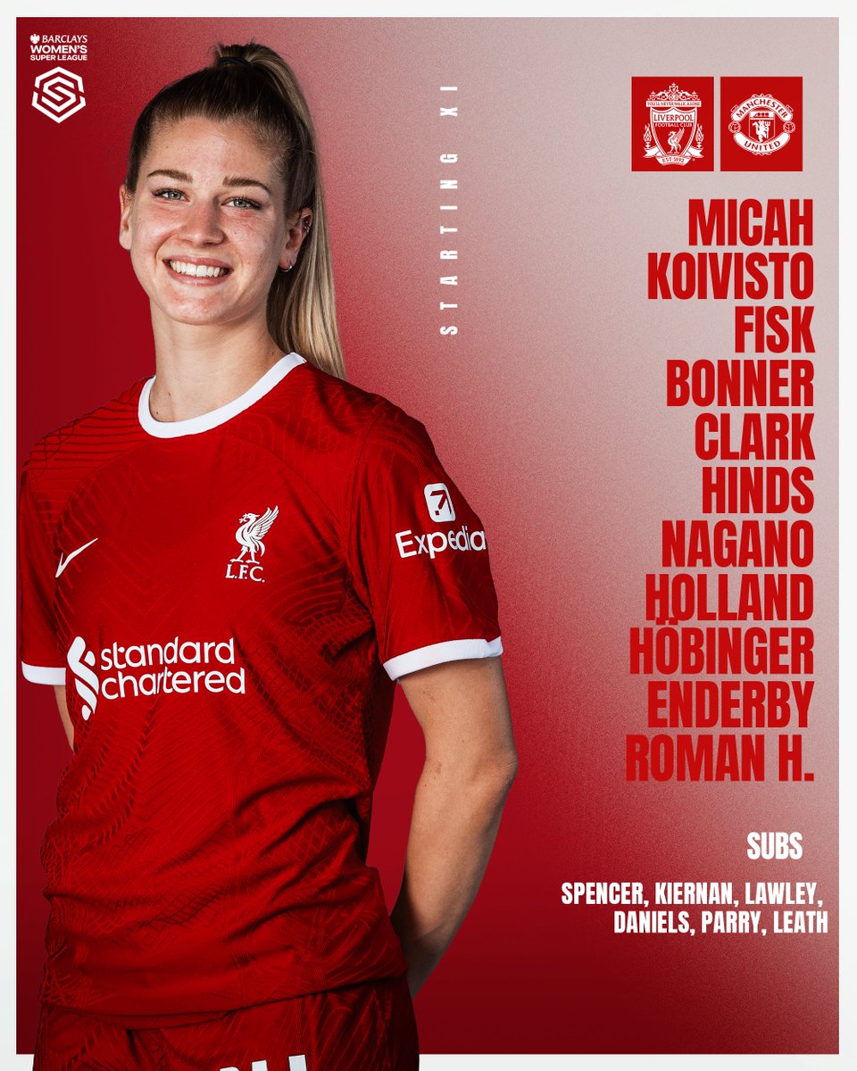 LFC Women line up this afternoon against Manchester United 👊🔴

#LIVMUN #BarclaysWSL #WalkOn @LiverpoolFCW