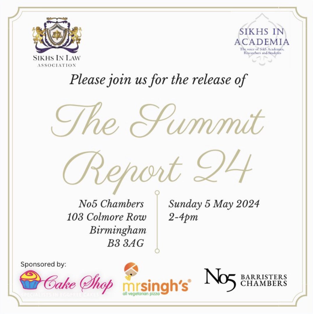 Please join Sikhs in Law today for the release of the Summit Report 2024 at No5 Barristers'​ Chambers from 2-4pm.