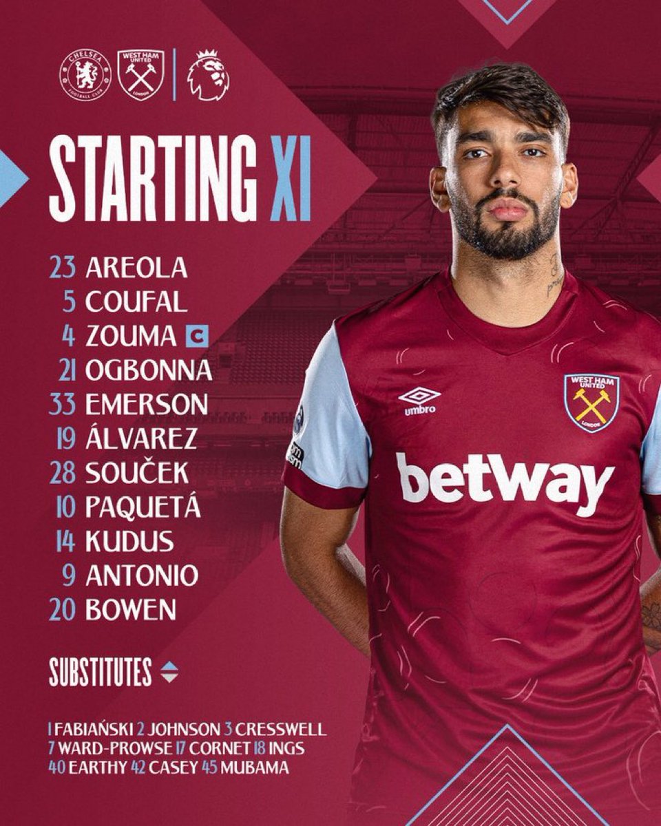 Your Starting XI to face Chelsea this morning. ⚒️⚒️⚒️