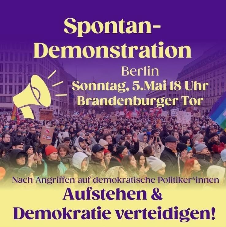 Die Mehrheit in diesem Land ist demokratisch und sie wird laut. Wir lassen uns nicht einschüchtern! Und wir sehen uns um 18 Uhr am Brandenburger Tor!