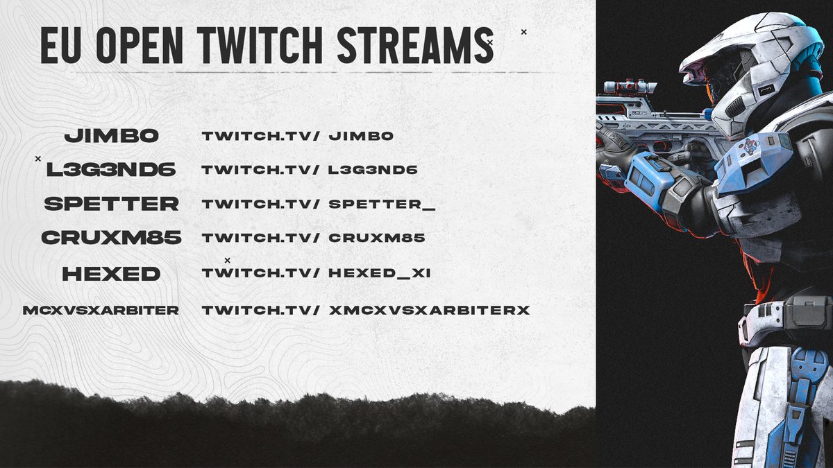 Catch the @HCS EU Open #3 on these player streams this weekend! Some great player streams to browse through. Make sure to tune in! #EUHalo @Jimbossity @marlonauftwitch @xL3G3ND6 @Spetter_ @HexedDiff