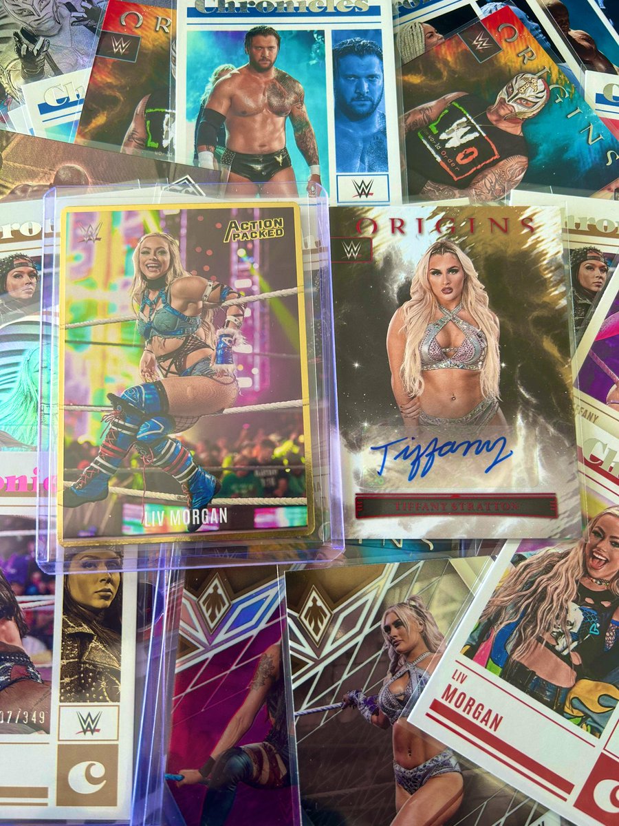 Great start to WWE Chronicels 2023 hitting the Liv Morgan Action Packed and Tiffany Stratton Origins auto! Loved Chronicles 2022 and think this set may be even better!! #TheHobby #hWo #WWE #Chronicles