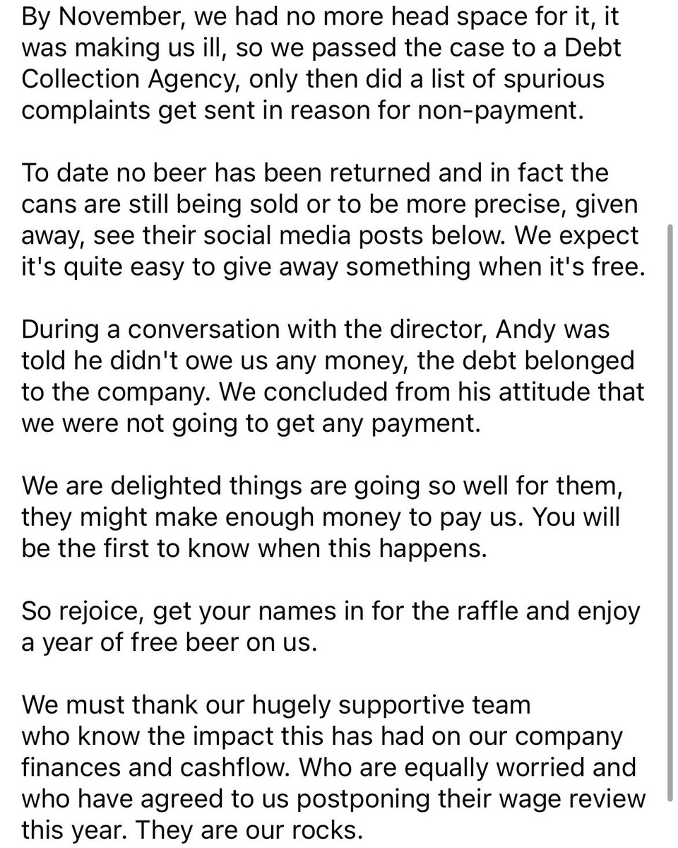 HadrianBorder's tweet image. Please repost and help us ensure the industry doesn't suffer further. We know of one other brewery who is also owe a significant sum of money