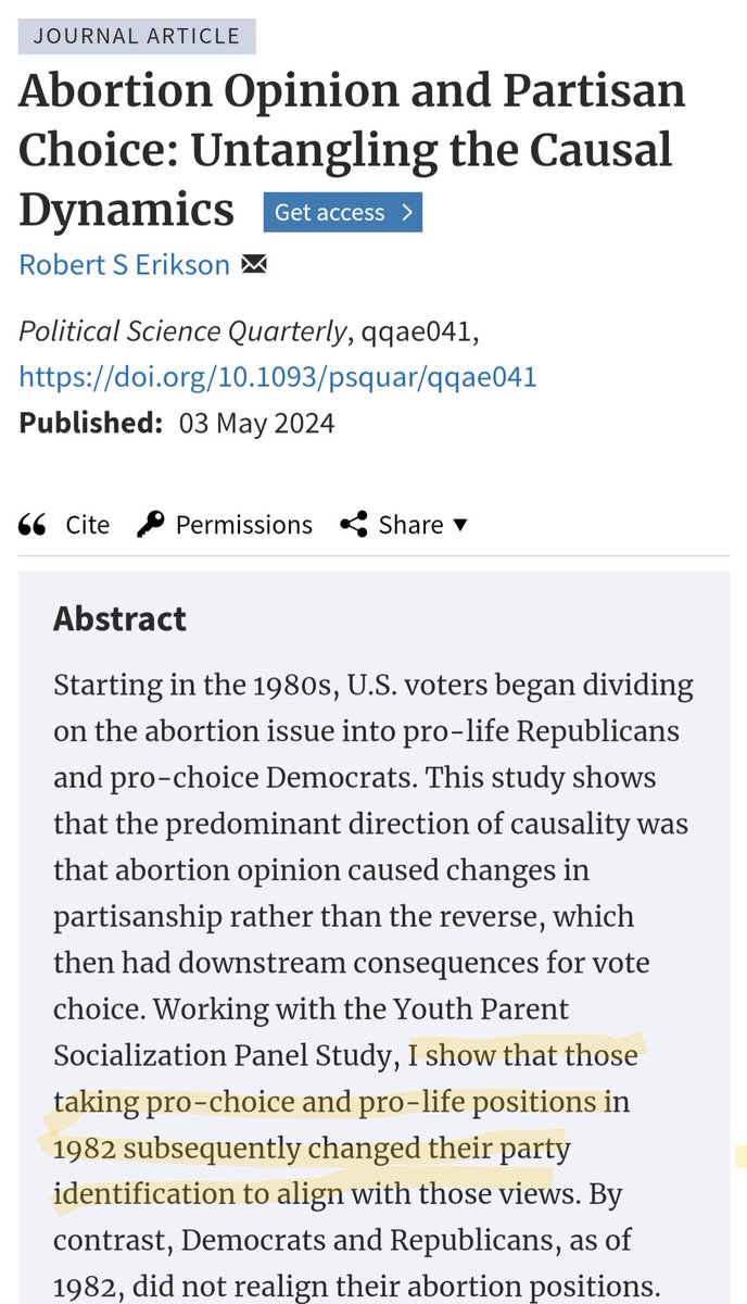 Which came first: views on abortion or political party affiliation?