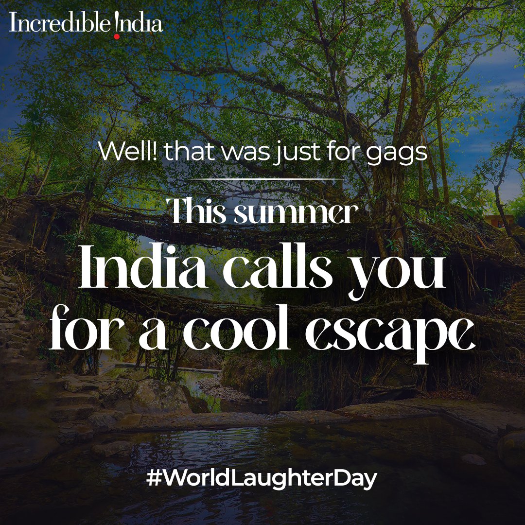 Join us for a hearty laugh on #WorldLaughterDay! 🤣 #Manali, #Gulmarg, and #Cherrapunjee are sharing a secret, and the punchline? It's even cooler than you'd expect. 😎 Stay tuned for all smiles and cool vibes! #incredibleindia #myincredibleindia #coolsummersofindia #visitindia…