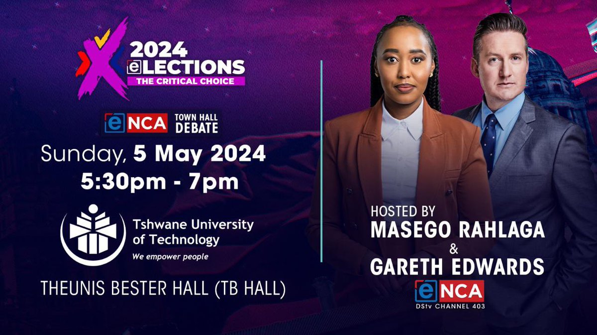 Hey TUT Fam! Not to be missed! TUT in partnership with eNCA hosts the Road to Election Town Hall Debate tonight at 17:30. Watch the debate on eNCA DSTV channel 403. #eNCAelections #TownHallDebates #RoadToElections