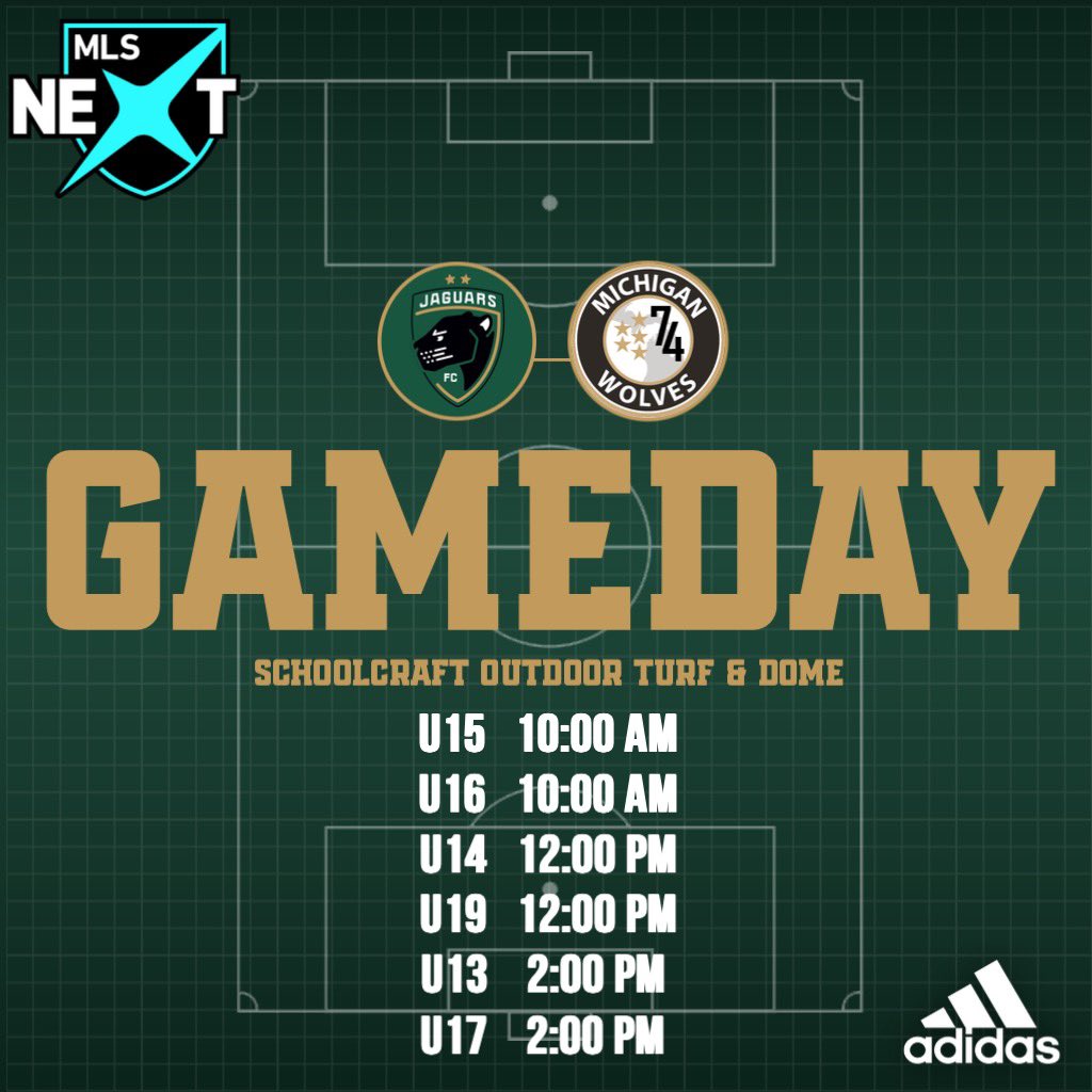 It's game day! Our U13-U19 @MLSNEXT Teams will take a short trip down the road to face off against our local rivals @MichWolves1974 at Schoolcraft College!