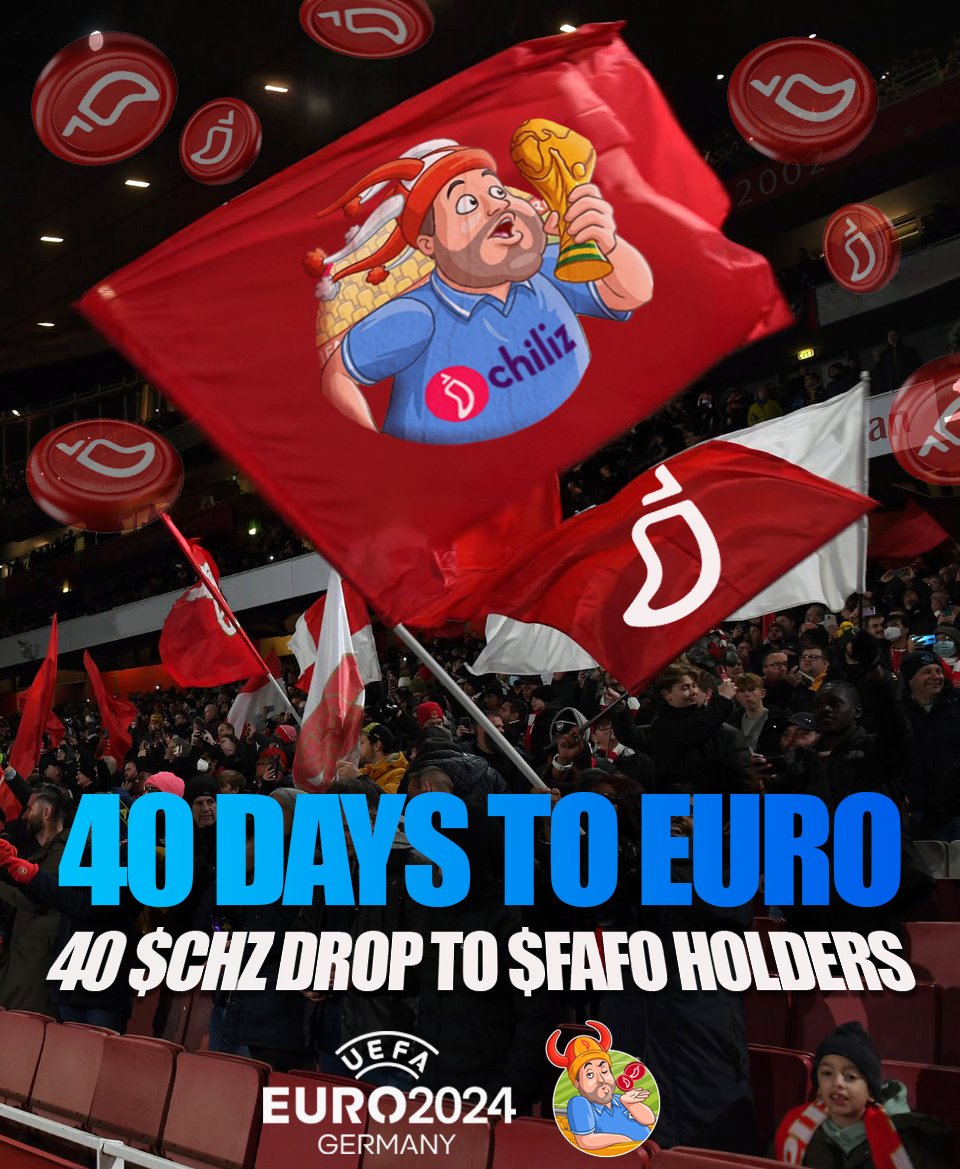 ⚽️🏟️ #EURO24: 40 DAYS TO GO!

FAFO gives back, rewarding his footy fans who hold over 1M $FAFO with 40 $CHZ each for this occasion.

☑️ Check your wallets lads, may this feed your excitement a bit more. While we're still far off, every day feels closer and every footy fan will be