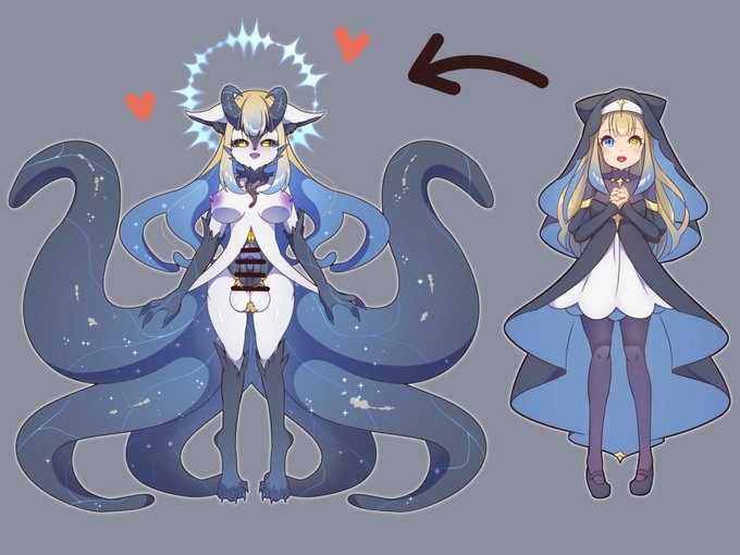 聖女スピカは、触手繭の中で魔物の聖女へと変えられてしまうのだった…
完全体スピカちゃん、魔物の聖女ということでケモノと触手といろいろ取り込んだデザインになっております～ 