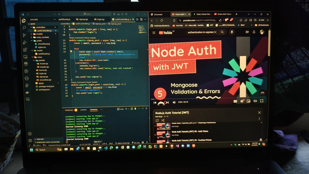 #learning
#BackendDevelopment
Database connection and creating user model is done, plus next is mongoose validation & error check. And the @thenetninjauk
Is awesome. 
#authentication #JWT #learninpublic
#ums