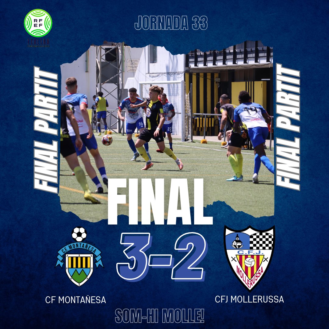 FINAL JORNADA 33⚽🏆l Acaba la segona meitat del partit al Municipal de Nou Barris! CF MONTAÑESA 3️⃣ 🆚 2️⃣ CFJ MOLLERUSSA #montañesamolle⚪️🔵