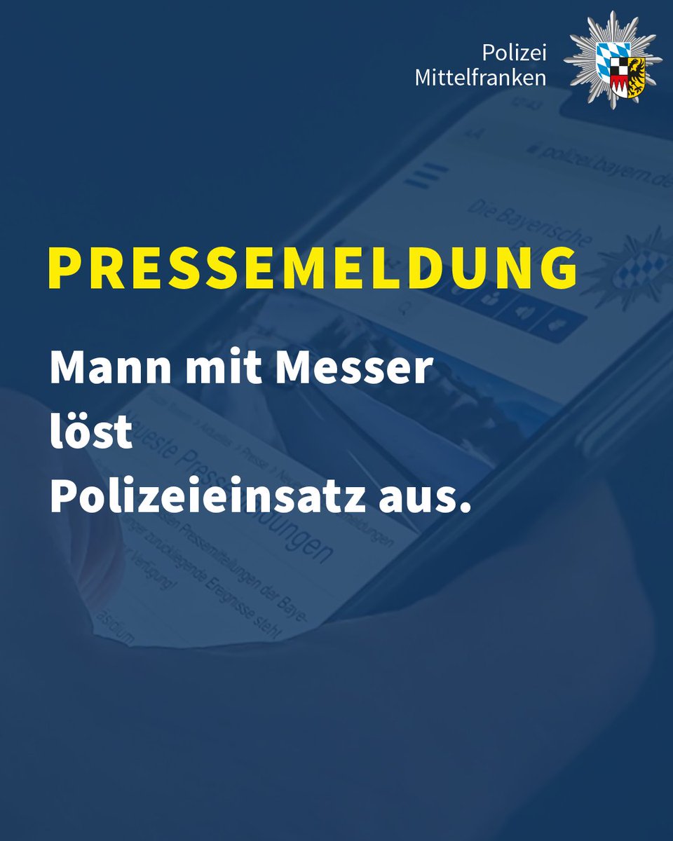 Mehrere Notrufe über einen Mann, der auf der Wöhrder Wiese in #Nürnberg mit einem Messer herumlief, lösten am Freitagabend (03.05.2024) einen Einsatz der Polizei aus. Der Mann konnte widerstandslos festgenommen und einer Fachklinik übergeben werden. polizei.bayern.de/aktuelles/pres…