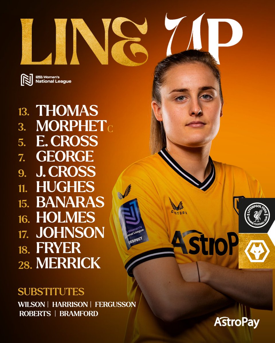 3️⃣changes from Wednesday night 💪 Hannah Fryer and Emma Cross come into defence 💥 Jade Cross leads the line Our team to face @LiverpoolFeds this afternoon 📋