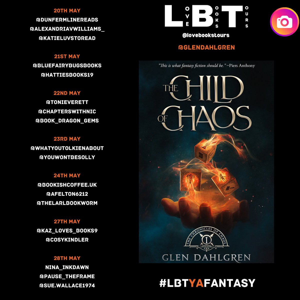 This MAY follow the #virtualbooktour for Child of Chaos by Glen Dahlgren 20th - 28th May Genre: YA Fantasy Follow the tour over on our Instagram and TikTok. instagram.com/lovebookstours