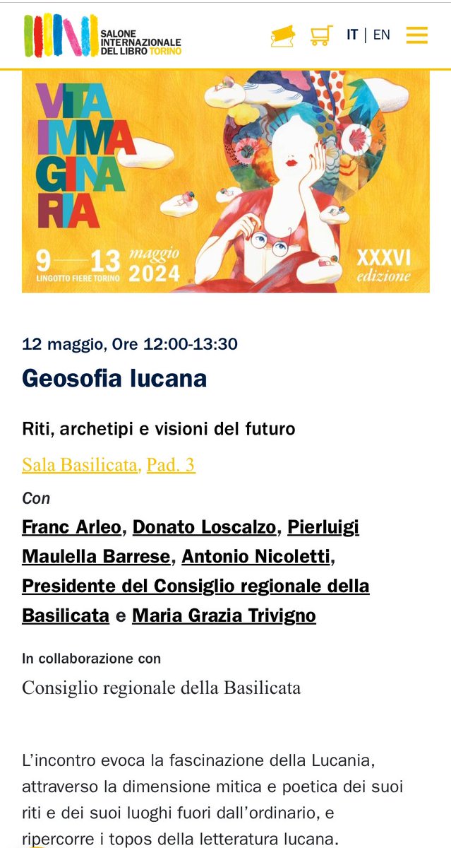 Vi aspettiamo domenica 12 al #SalTo2024 per parlare di riti arborei, poesia, letteratura e futuro 
#basilicata