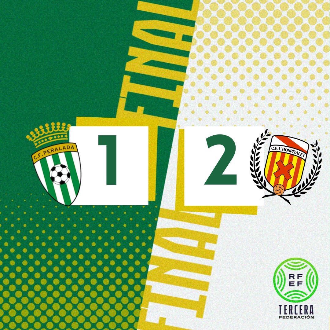 ⌛️FINAL AL MUNICIPAL DE PERALADA amb el resultat de @CFPeralada 1 - @CELHospitalet 2. Derrota cruel al darrer partit de lliga de la temporada a casa. Quedem amb 41 punts a la classificació!!! #somperalada 💪🏼💪🏼💪🏼💚🤍