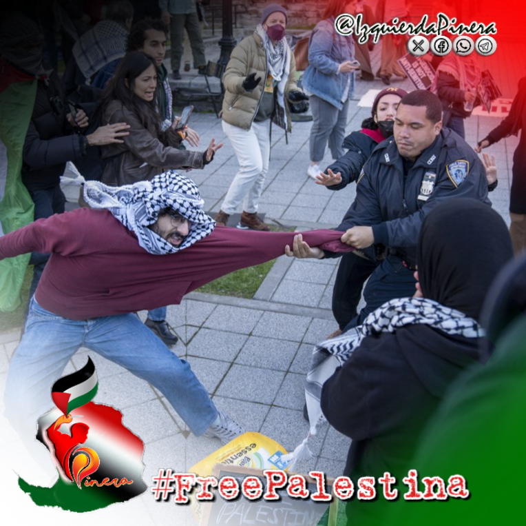 'El valor de levantar la voz por una causa justa como la de Palestina demuestra la fuerza y la solidaridad de los estudiantes universitarios estadounidenses.'
👇👇👇
 📢¡Basta ya de injusticia!
 📢¡Basta ya de Genocidio!
#FreePalestina #IzquierdaPinera #IzquierdaLatina