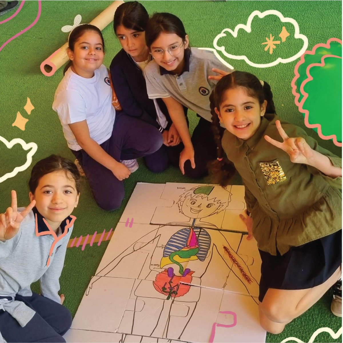 At AlSahafa Intl School, students are putting their teamwork & problem-solving skills to the test with an interactive human body puzzle!  This engaging activity helps them explore & appreciate the amazing complexity of our organs. #STEM #LearningThroughPlay