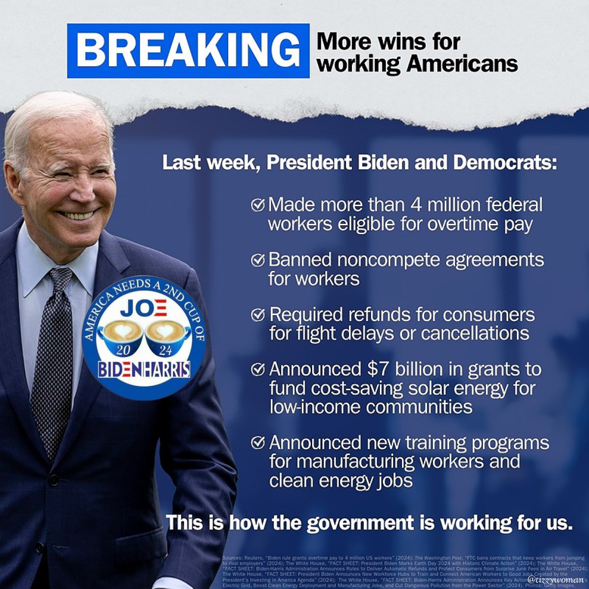 Democrats are investing in crucial programs to deliver for working American families. We need a 2nd #CupOfJoe & a blue supermajority! #BidenHarris4More #Demcast #DemsUnited