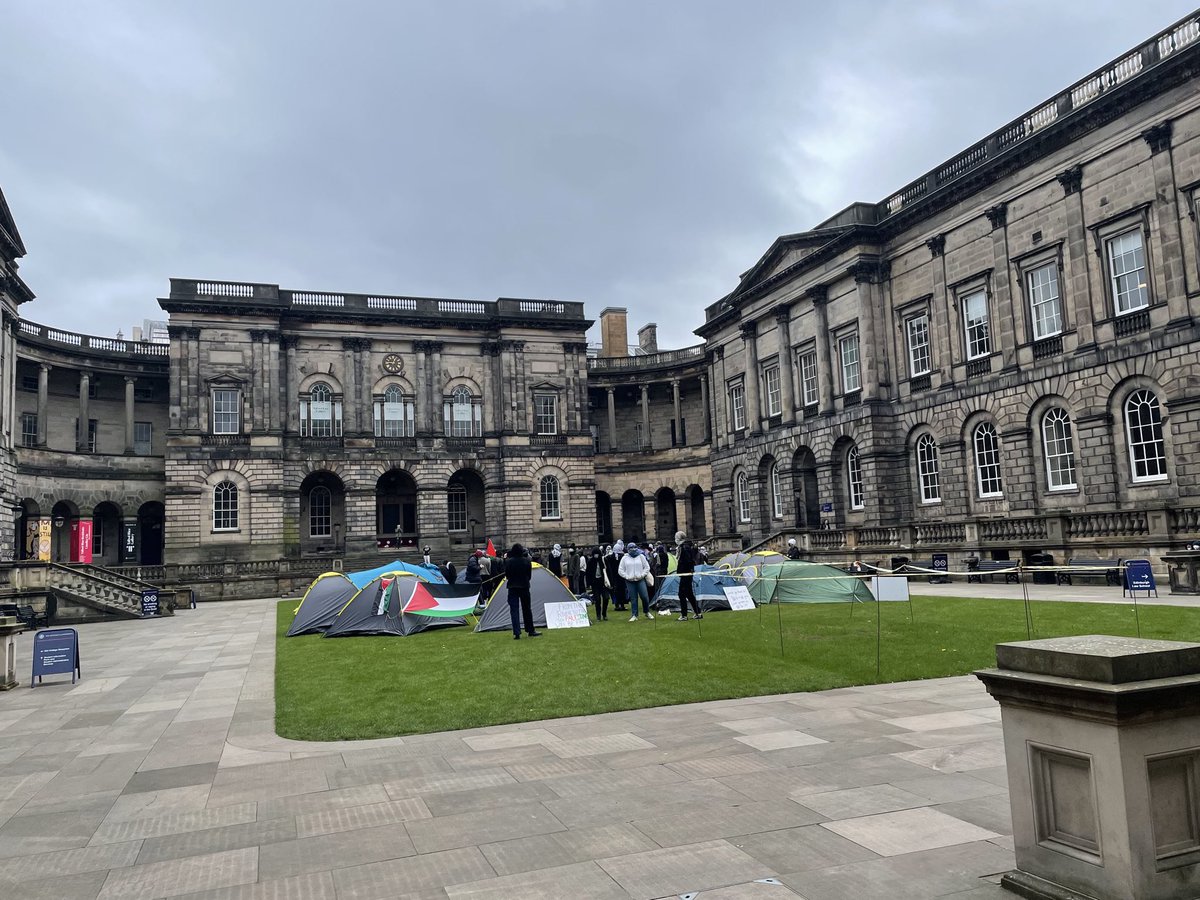 BREAKING: University of Edinburgh students set up encampment at Old College, demanding the university divest from and an end all complicity with genocide and occupation.

“We have taken over Old College to demand divestment and an end to the colonial legacy of Arthur Balfour.”