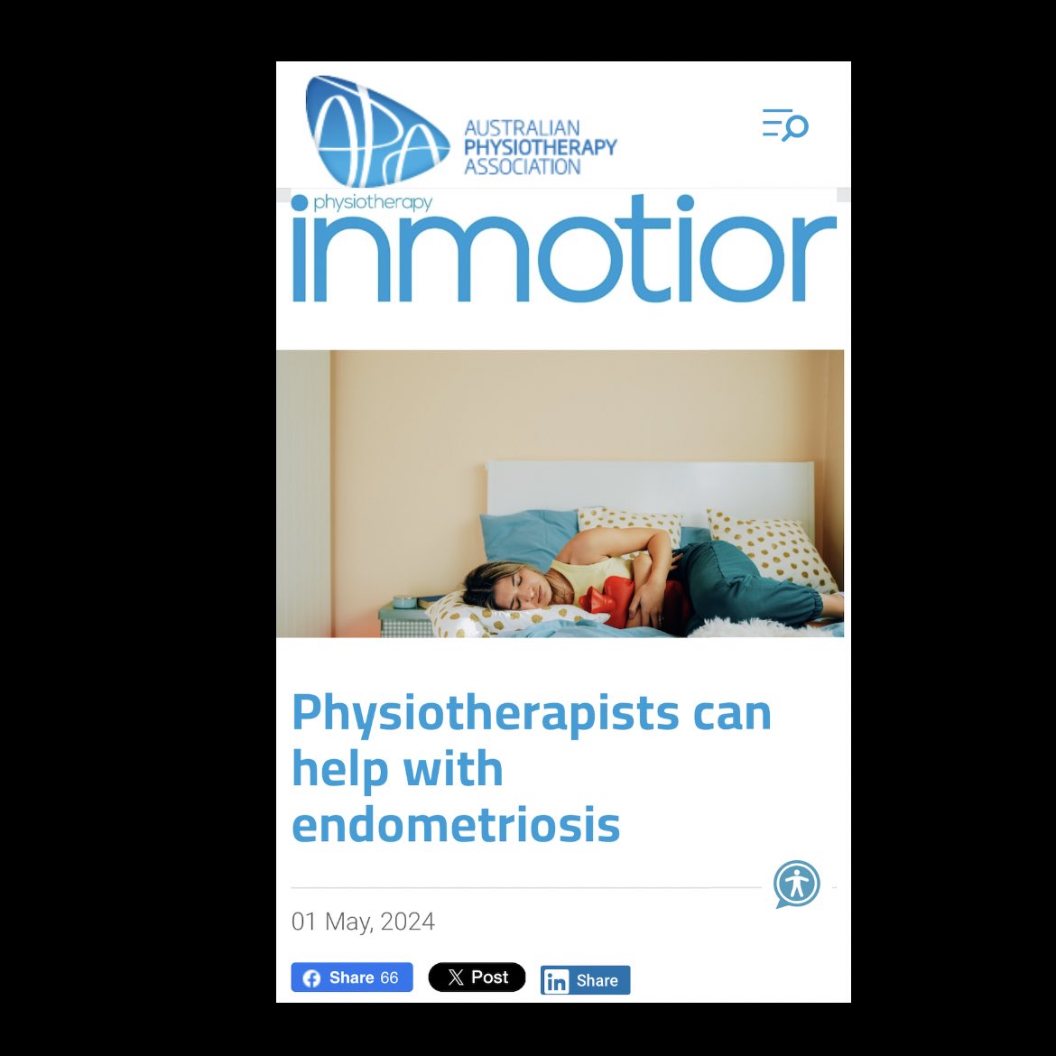 💛 #Endometriosis-associated Pain (EAP) - Pelvic Health #Physiotherapists can help! 💛Great to see this article published in @apaphysio InMotion May 2024 edition. Written by Dr Angela James with contributions from @shanlmorrison and myself @PhysioUnimelb @UniMelbMDHS