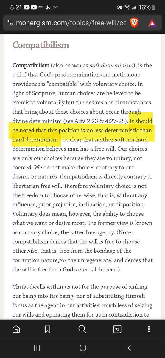 @goblin_turretin And who determines the secondary causes to take place? Who determines the will to only be such that it couldn't have done otherwise? Compatibilism adds an extra step, but is no less deterministic than hyper calvinism.