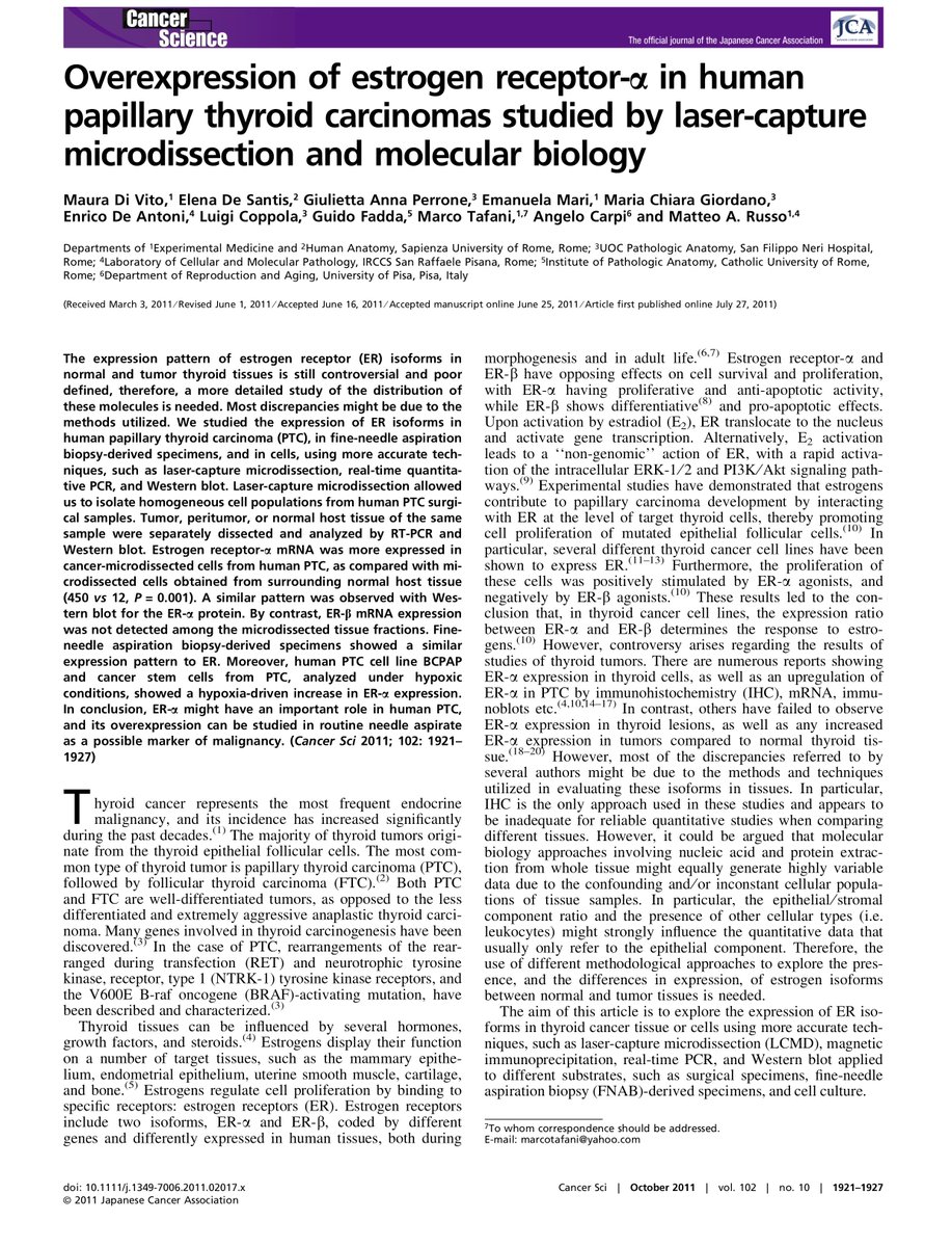 Overexpression of estrogen receptor alpha in human papillary thyroid carcinomas studied by laser-capture microdissection and molecular biology eurekamag.com/research/036/1…