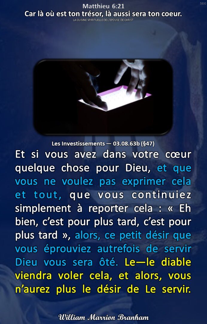 Si vous étouffez ce désir que Dieu a placé dans votre coeur de Le servir, le diable viendra voler cela.