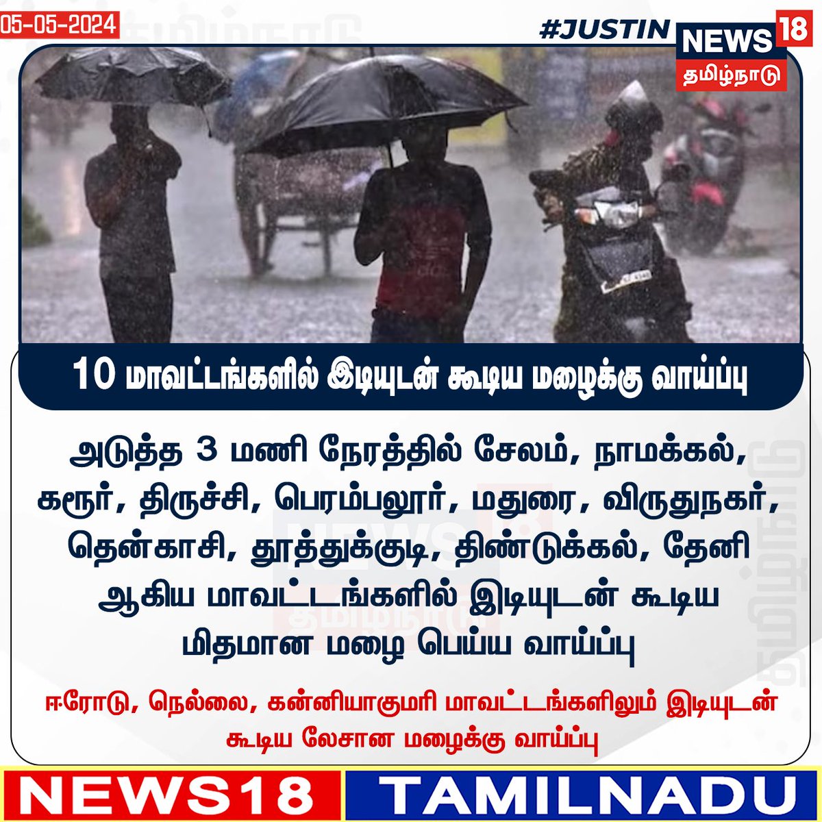 #JUSTIN 10 மாவட்டங்களில் இடியுடன் கூடிய மழைக்கு வாய்ப்பு #Rain #RainUpdate #WeatherUpdate #News18tamilnadu | News18tamil.com