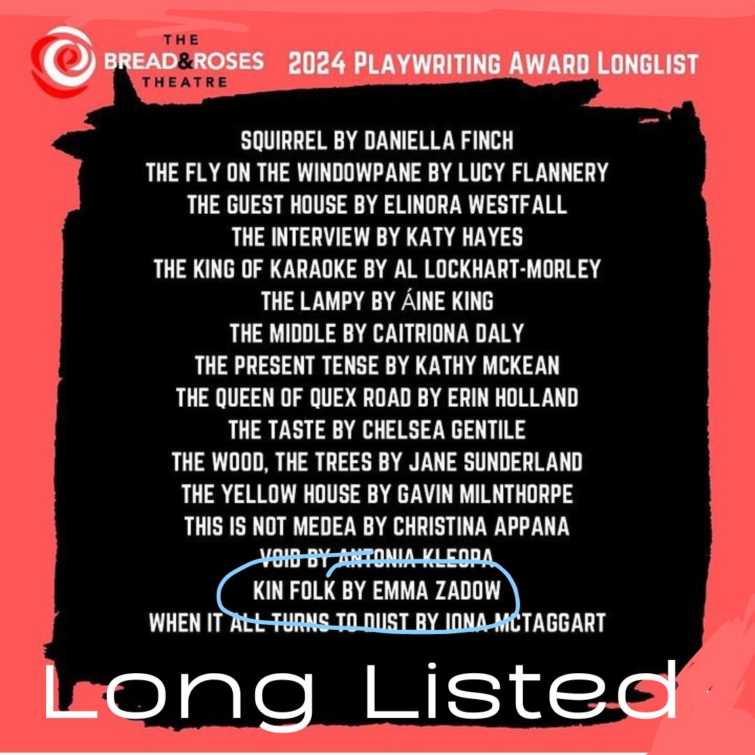 Super excited to be #longlisted for @BreadandRosesTC 
Playwriting Award 2024 with my climate drama KIN FOLK! 

Congratulations to the writers and thanks to the reading team! 

@kinfolkplay 
🌍🌿🌊
Written on the @mercurytheatre 
playwrights group

#playwright #playwritingaward