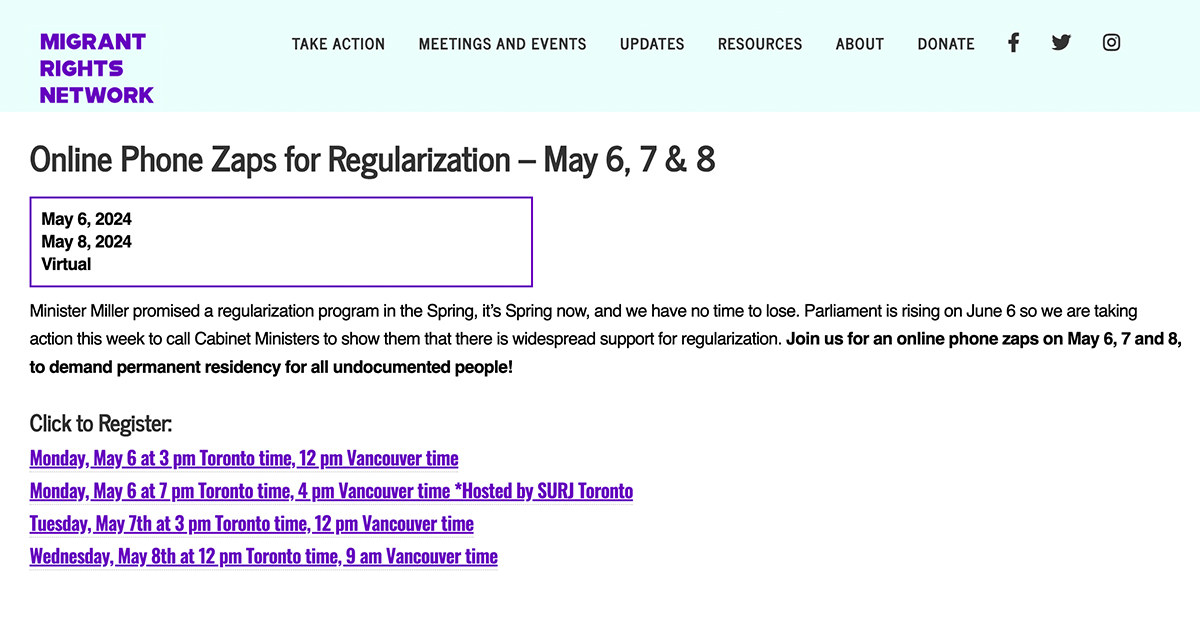 Make a call for #StatusForAll MigrantRights.ca/PhoneZap