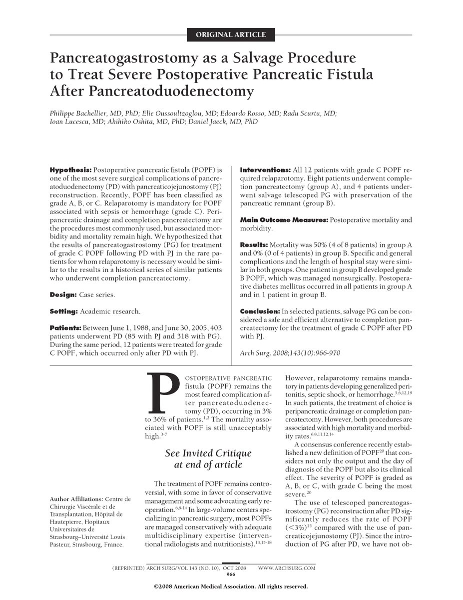 Pancreatogastrostomy as a salvage procedure to treat severe postoperative pancreatic fistula after pancreatoduodenectomy eurekamag.com/research/054/8…