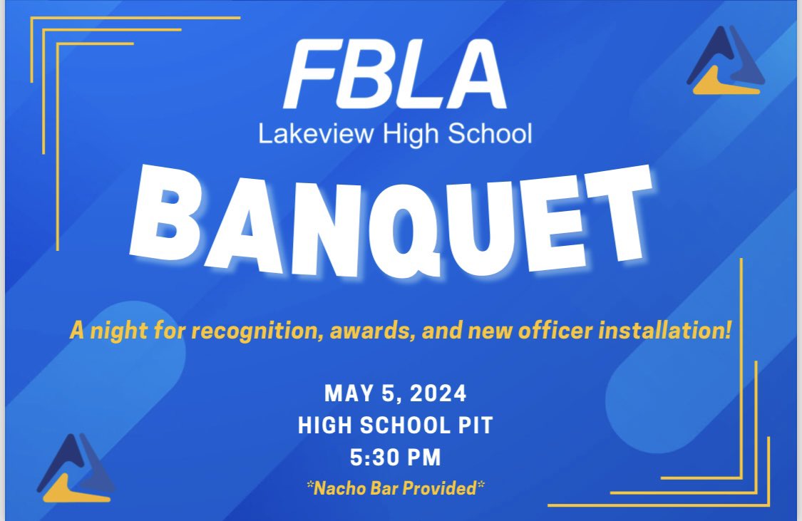 lakeview_fbla's tweet photo. Today is the day! Join us at 5:30 to celebrate a great year and induct new officers for next year! 🎉 https://t.co/l3MAdoYcdN