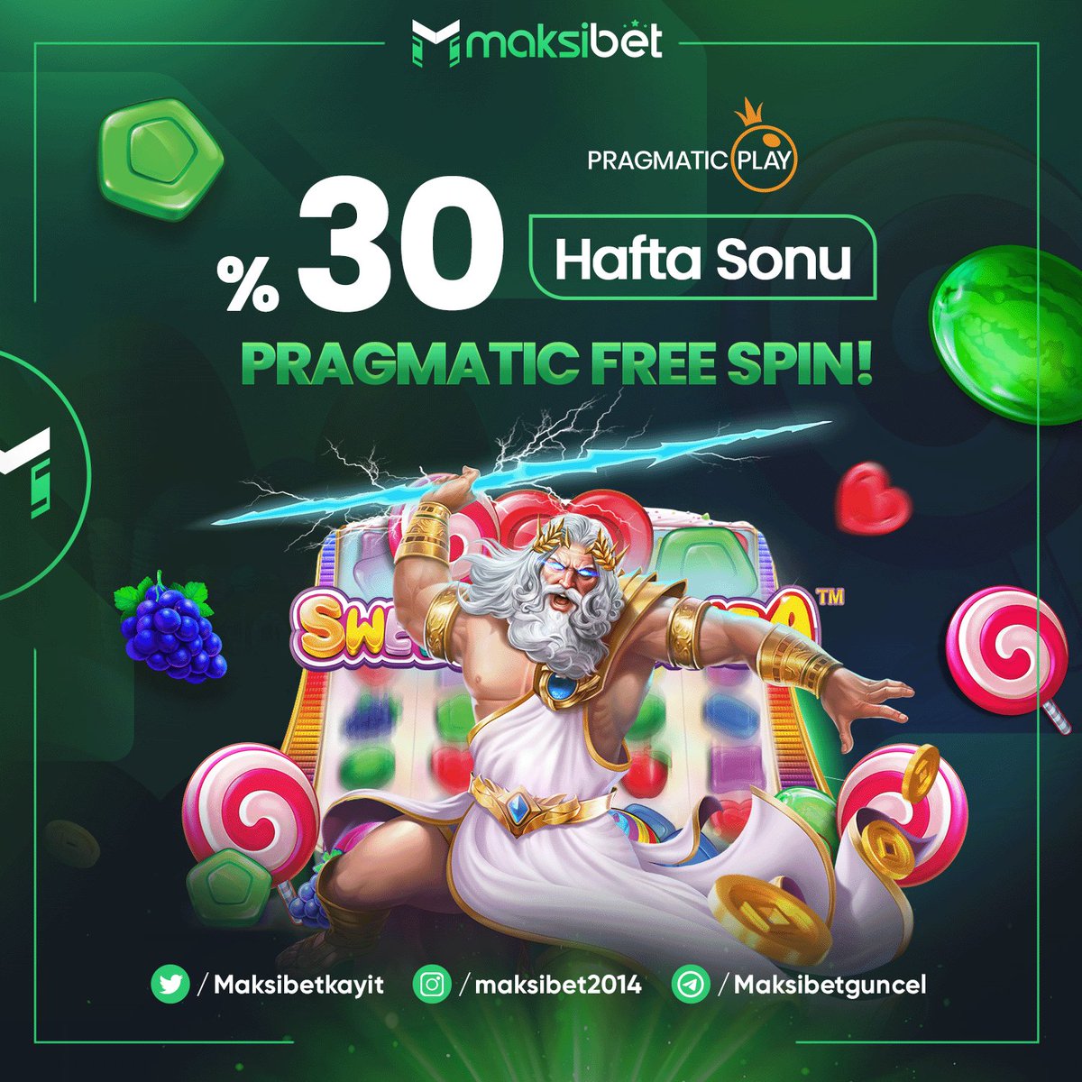 🎉 #SweetBonanza oyununda %30 #FREESPIN fırsatını kaçırmayın! 🍭#Cumartesi ve #Pazar #Maksibet daha da tatlı 😍Şansınızı denemek için hemen hesabınıza giriş yapın ve bu harika teklifin tadını çıkarın. 🍀 bit.ly/maksisosyal #pazar Canlı casino