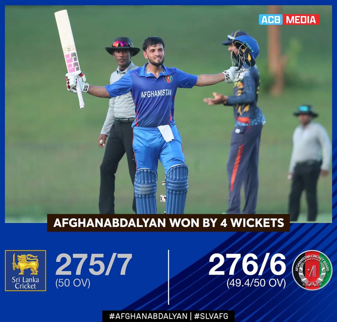 AFGHANABDALYAN WON BY 4 WICKETS 🚨

 #AfghanAbdalyan beat Sri Lanka A by 4 wickets in the 4th ODI match in Hambantota.

#SLvAFG