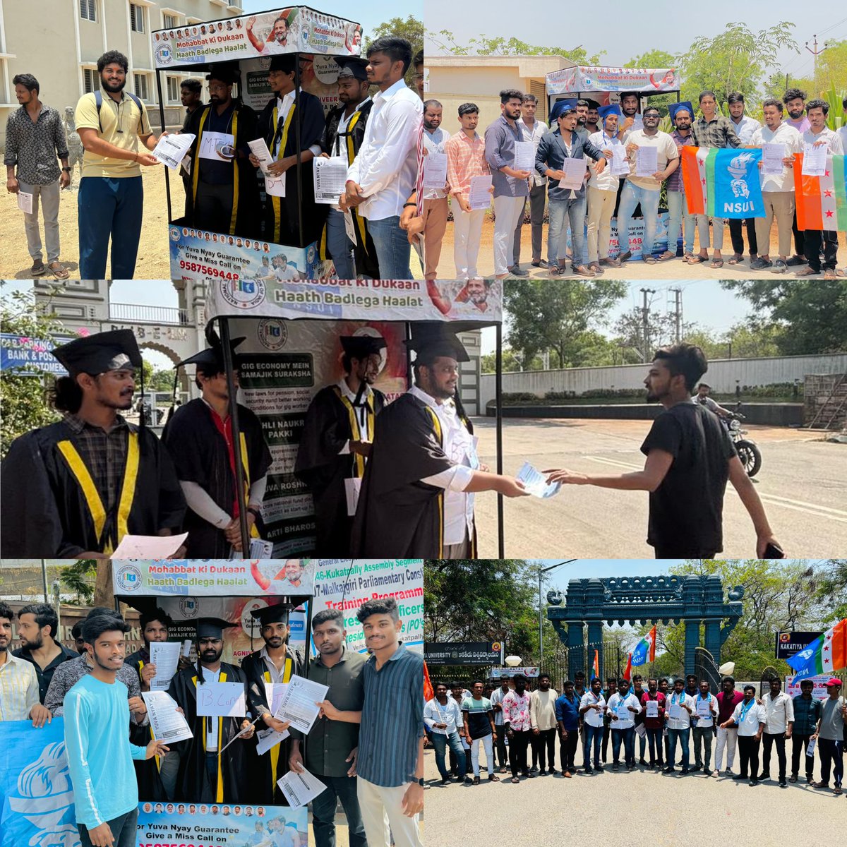 Under the leadership of NSUI national Incharge Shri @kanhaiyakumar and National President Shri @varunchoudhary2 along with NSUI Telangana state Incharge @MohammedFahadk7 and State President @VenkatBalmoor organised 20+ Mohabbat ki Dukaan outside of various universities in…