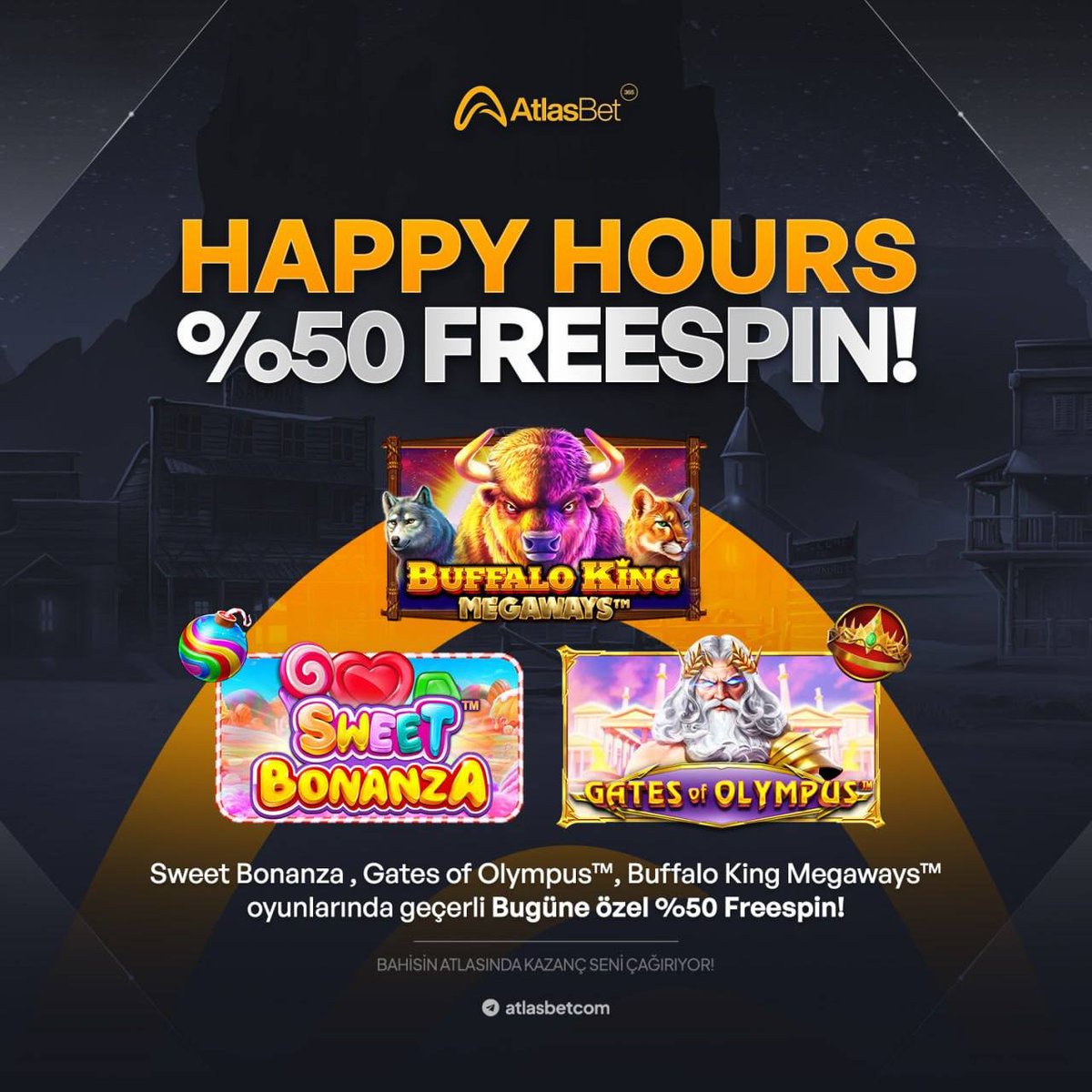 🎁 #AtlasBet'te Freespin Yağmuru Başladı ! ➡️ Sende Bu Heyecana Ortak Ol ! ⏰ Bugün 23:59'a kadar Happy Hours aktiftir. #atlasbet ⭐️t2m.io/atlasbetgiris